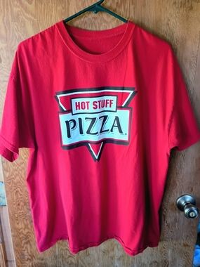 Source Unknown Red 'Hot Stuff Pizza' Graphic Tee